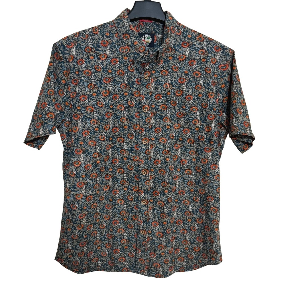 VTG Reyn Spooner Mens Button Down Shirt Large Floral Hawaiian Blue Reverse Print